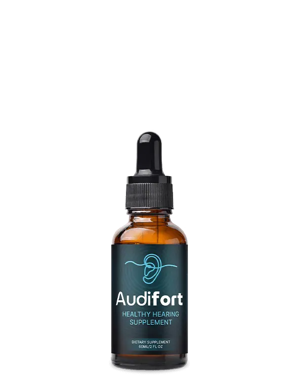 Audifort hearing support supplement bottle with liquid dropper