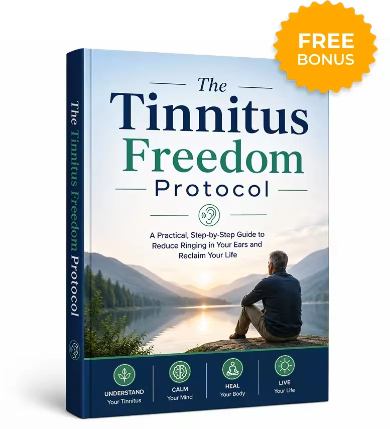 Marketing image for The Tinnitus Freedom Protocol, the free digital bonus report included with MindSilence orders
